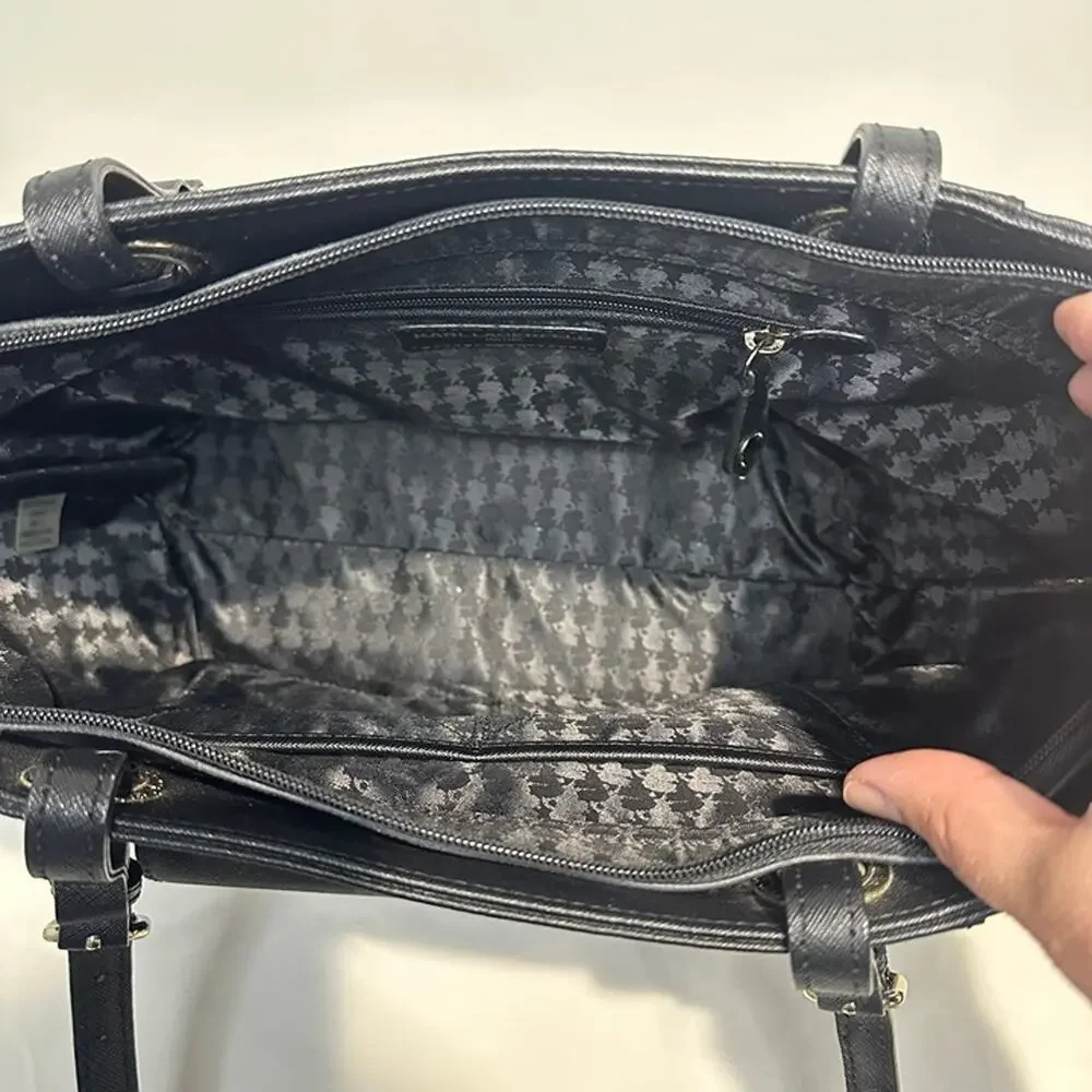 Karl Lagerfeld Black Saffiano Leather Tote Handbag Purse - Adjustable Straps - Picture 11 of 12